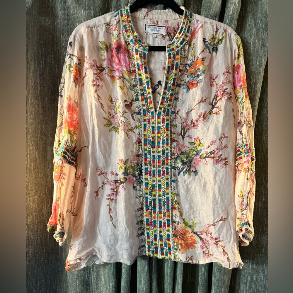 Johnny Was Multicolor Floral Embroidered Tunic